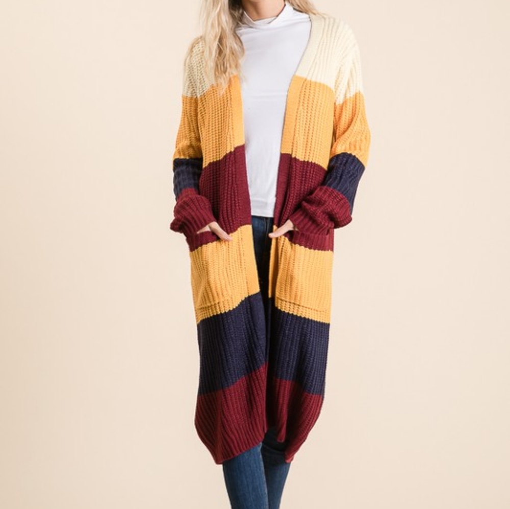 LAST 1! Long colorblock thick knit cardigan - Picture 6 of 7